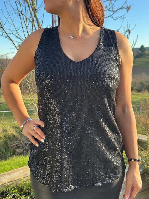 Top paillettes noires