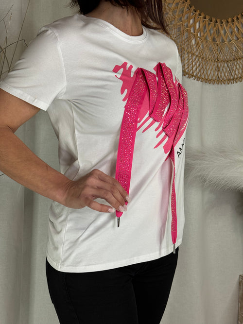 Tee shirt blanc coeur rose