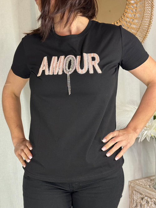 Tee shirt noir amour rose