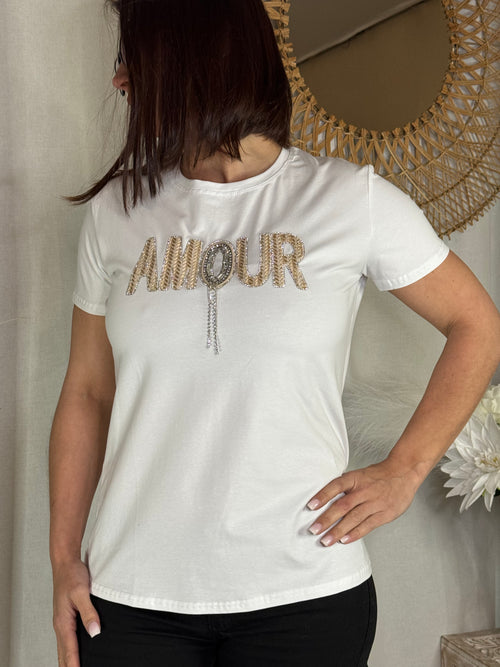 tee shirt blanc amour beige