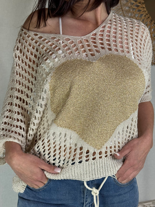 Pull ajouré beige