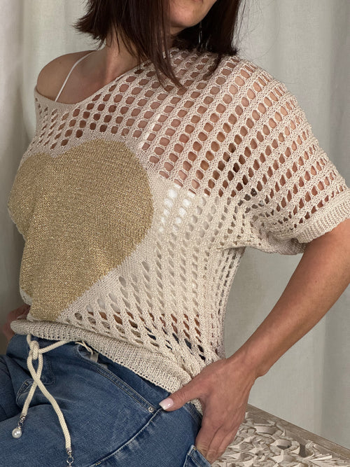 Pull ajouré beige