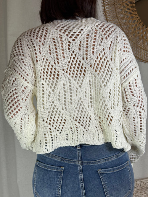 Pull ajouré blanc strass