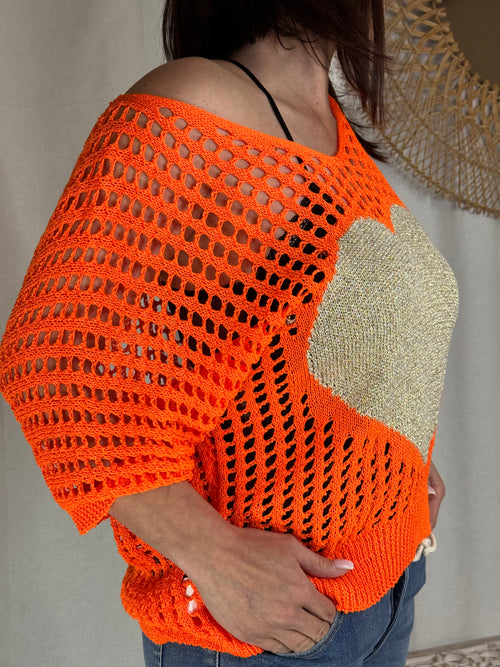 Pull ajouré orange