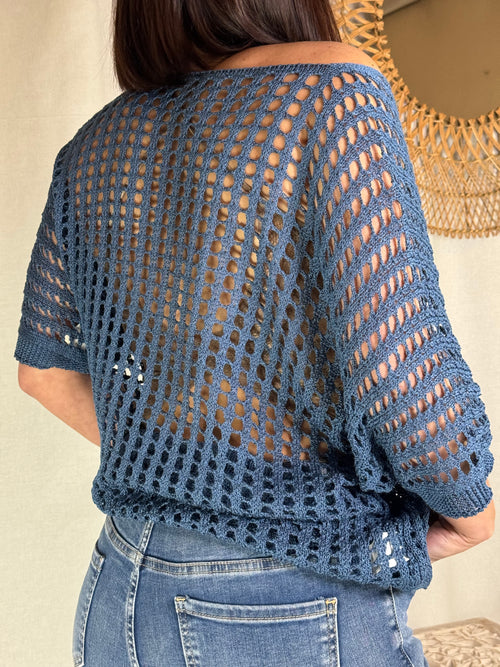 Pull ajouré bleu