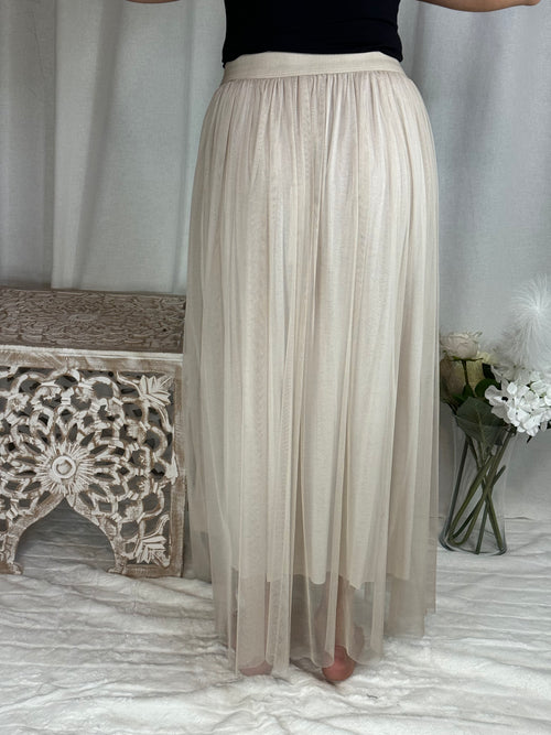 Jupe longue en tulle beige