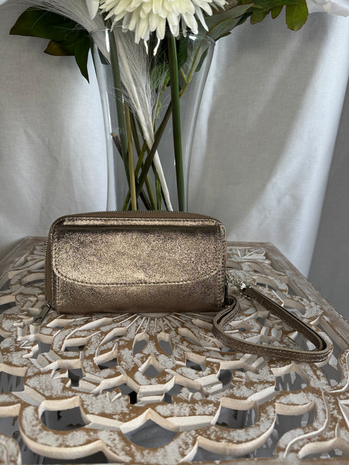 Pochette taupe brillante