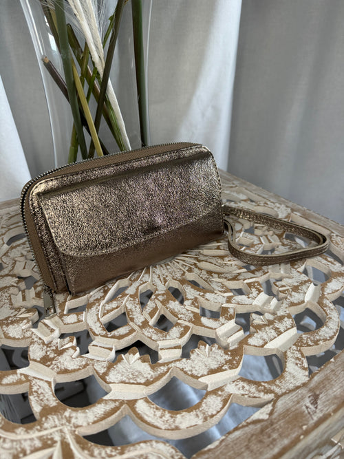 Pochette taupe brillante