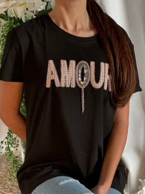 Tee shirt noir amour rose