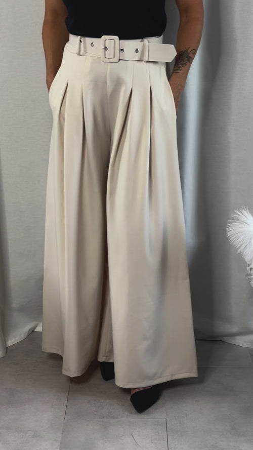 Pantalon large beige